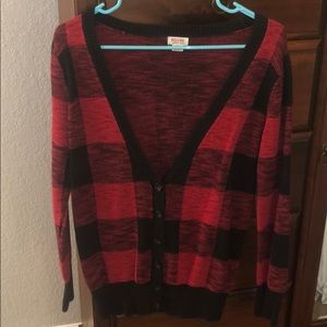 Button up red plaid cardigan